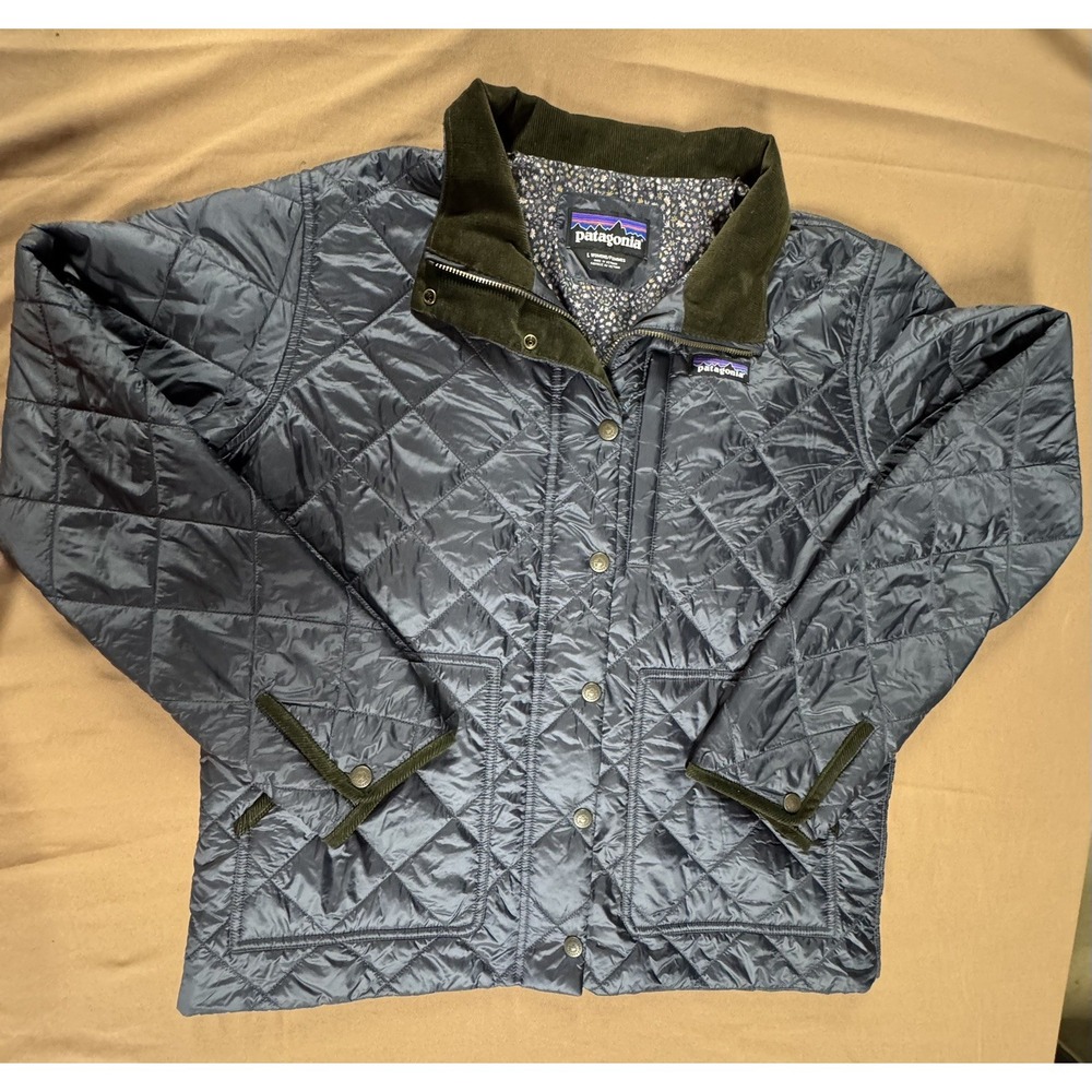 PATAGONIA W's Back Pasture quilted barn coat jacket Large Blue EUC‎